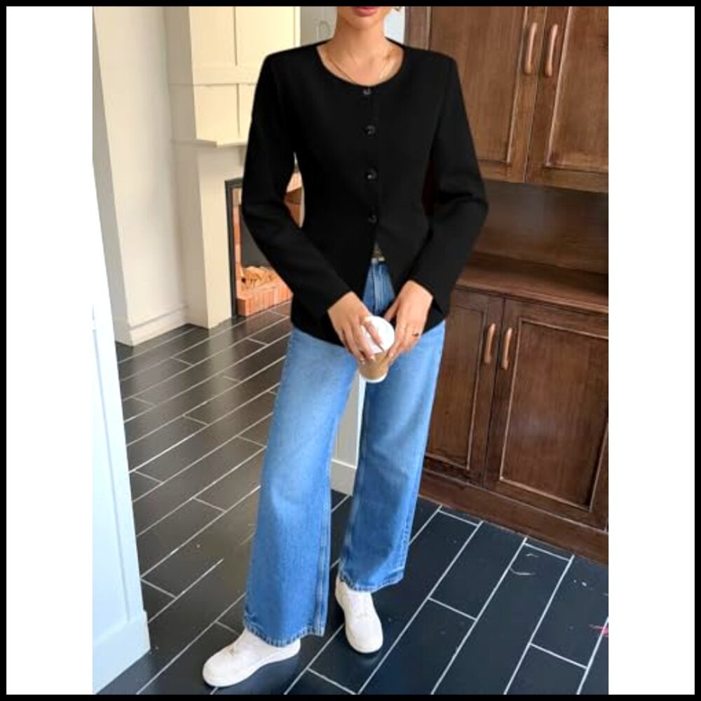 Fitted Blazer Collarless Split Hem Work Office Bu… - image 4